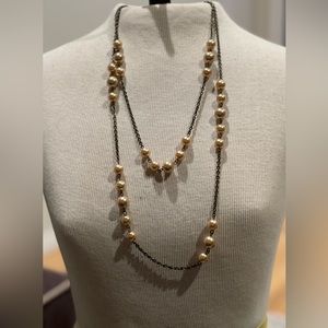 Long link Copper chain Necklace gold tone Pearl. 
Can be worn multiple ways.